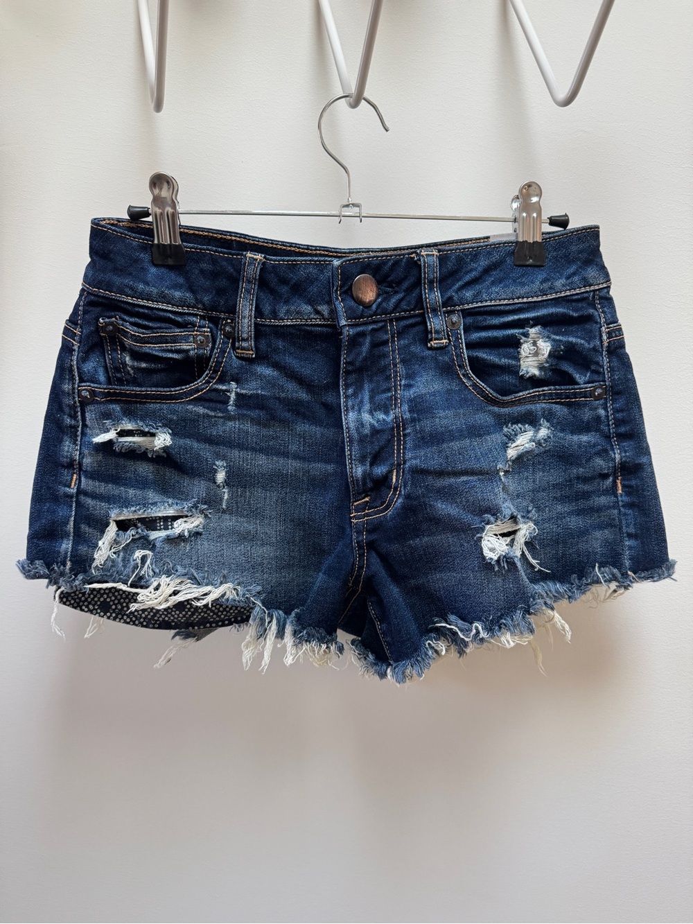 American Eagle Distressed Denim Cutoff Shorts - Dark Blue